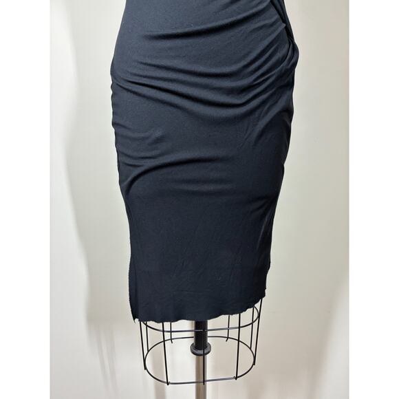 Allsaints Marilla Dress 8 Black Bodycon Ruched Thin Minimal Stretchy Gathered - Picture 4 of 16